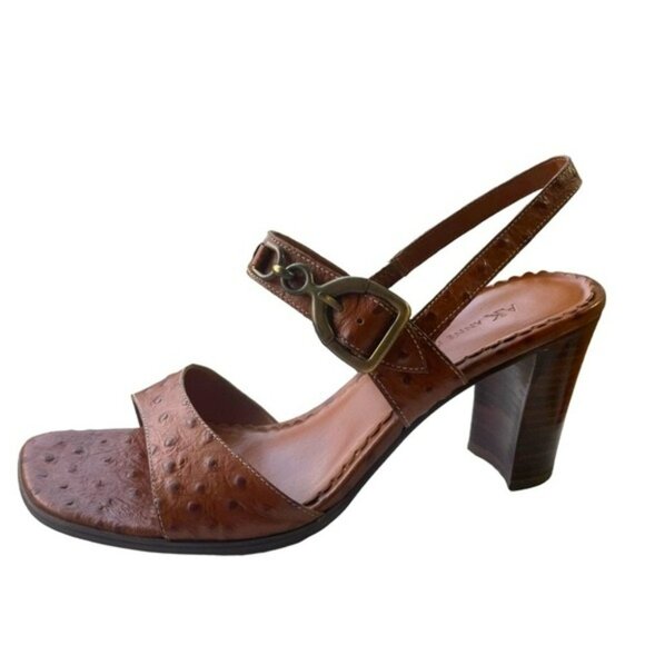 Anne Klein Aleens Brown Tobacco Leather Heels Slingback Buckle Open Toe Size 9 - Picture 1 of 14